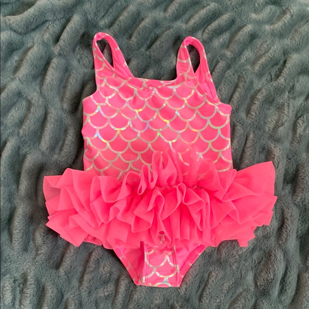 Pink Silver NWOT Swimsuit with Ruffle Skirt and